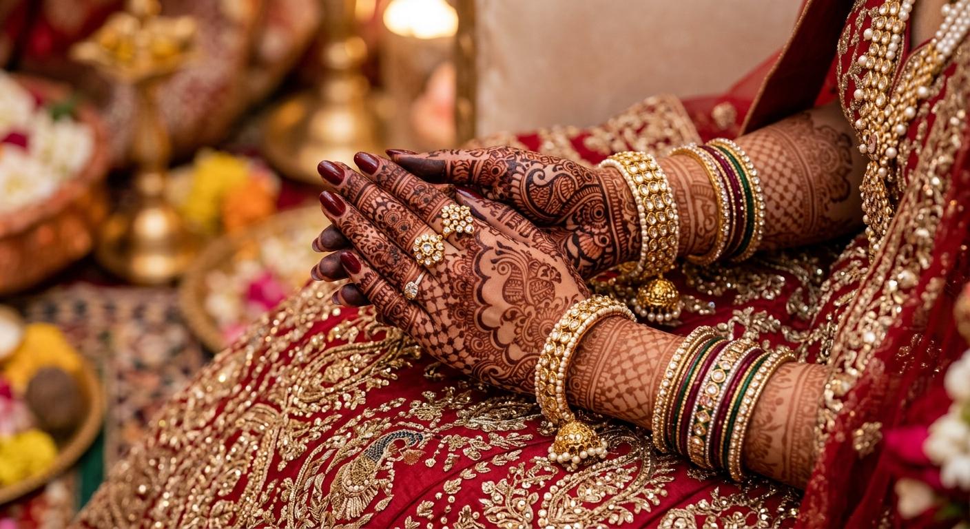 Traditional Mehendi henna artwork on elegant hands